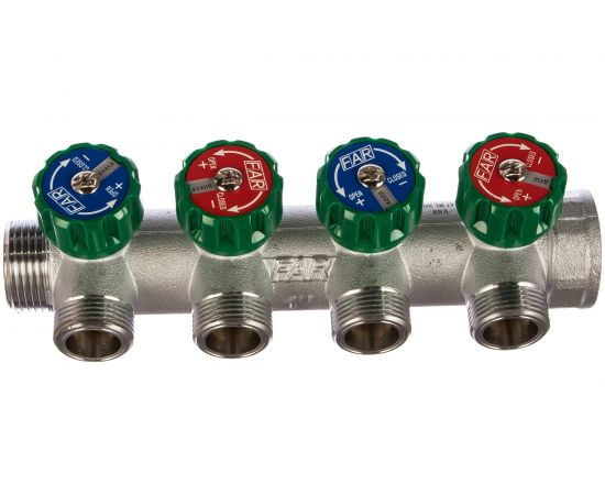 Регулирующий коллектор FAR 1"" ВР-НР с 4 отв. 3/4"" НР межосев. 45 мм, плск.упл. FK 3824 134TP 