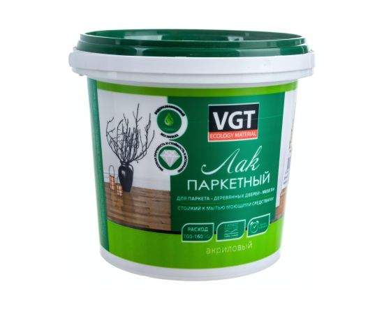 Акриловый лак VGT для паркета и дерева внутри помещений, матовый 0,9 кг 11600176 