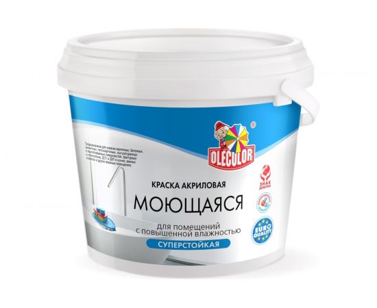 Водно-дисперсионная краска OLECOLOR база А, моющаяся, 1 кг 4300006575 