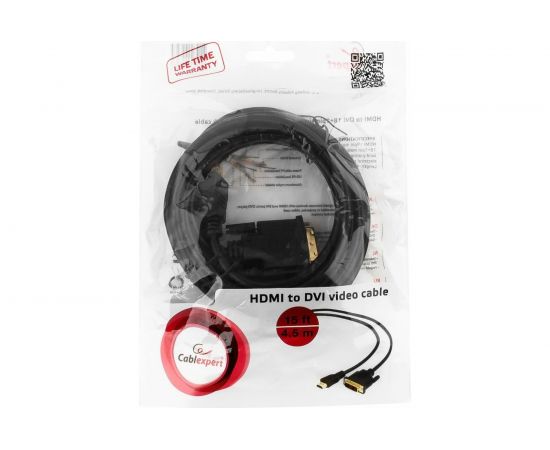 Кабель Cablexpert HDMI-DVI 19M/19M 4.5м single link черный CC-HDMI-DVI-15 – изображение 2