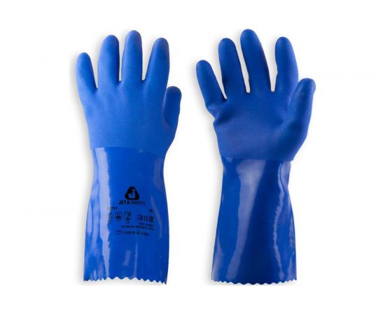 Защитные химические перчатки с покрытием из ПВХ Jeta Safety, синие, размер L/9, JP711-L – изображение 2