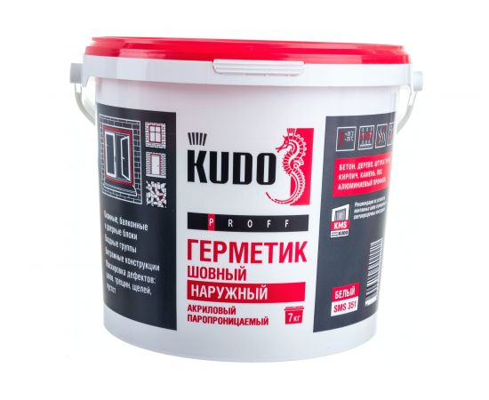 Акриловый паропроницаемый шовный герметик KUDO PROFF наружный, белый, 7 кг SMS-351 – изображение 2
