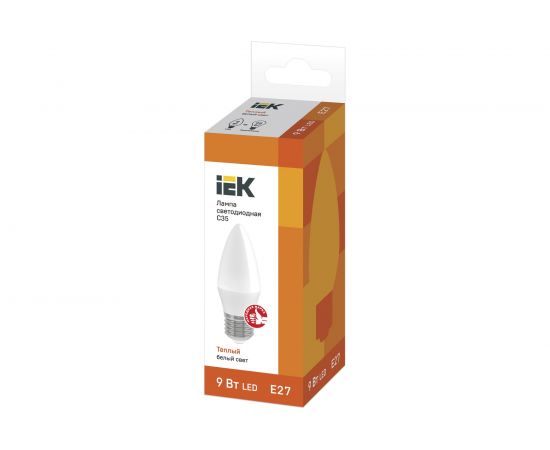Лампа IEK LED, C35, свеча, 9вт, 230В, 3000К, E27 LLE-C35-9-230-30-E27 – изображение 2
