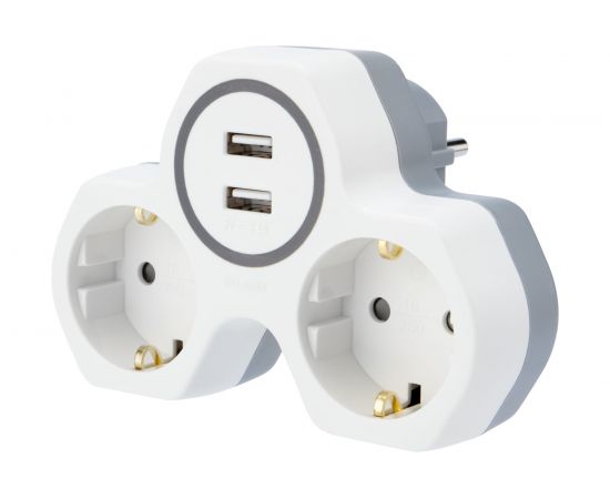 Электрический двойник REXANT с 2 USB портами 2,4А с заземлением 16А белый 11-1089 