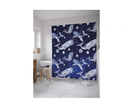 Штора (занавеска) для ванной JoyArty ""Киты-призраки"" из сатена, 180х200 см с крючками, sc_33547 