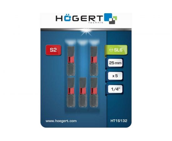 Биты ударные SL6, 25 мм, сталь S2, 5 шт HOEGERT TECHNIK HT1S132 – изображение 2