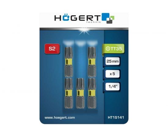 Биты ударные TORX 35, 25 мм, сталь S2, 5 шт HOEGERT TECHNIK HT1S141 – изображение 2