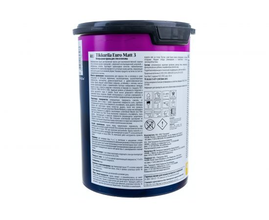 Интерьерная краска TIKKURILA EURO MATT 3 для стен и потолков, абсолютно матовая, база A 0,9л 700001111 – изображение 3