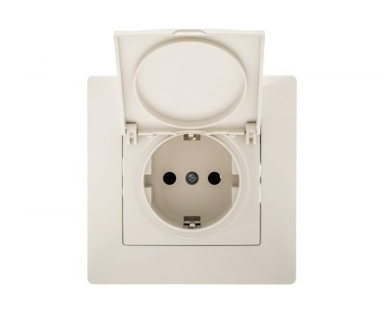 Розетка GUSI ELECTRIC Bravo с крышкой, с БЗК, c ЗП, СУ, 16А, 250В, бежевая С10Р91-003-СБ 