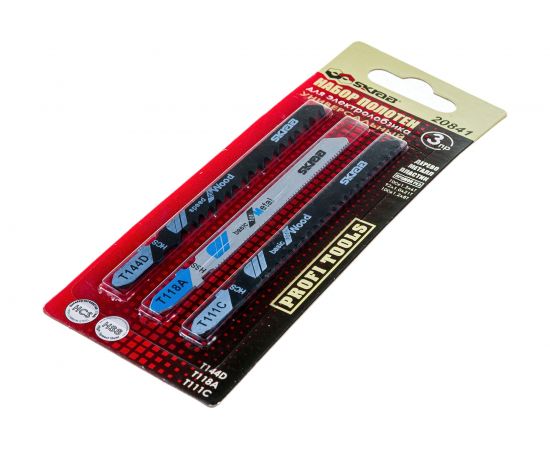 Пилки для лобзика Т144D/118A/111C (3 шт; 1.1-3 мм; 100 мм; дерево/металл/пластик) SKRAB 20841 – изображение 2