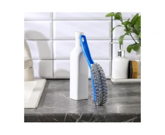 Металлическая губка для посуды Доляна с ручкой, 24х5 см 1406047 