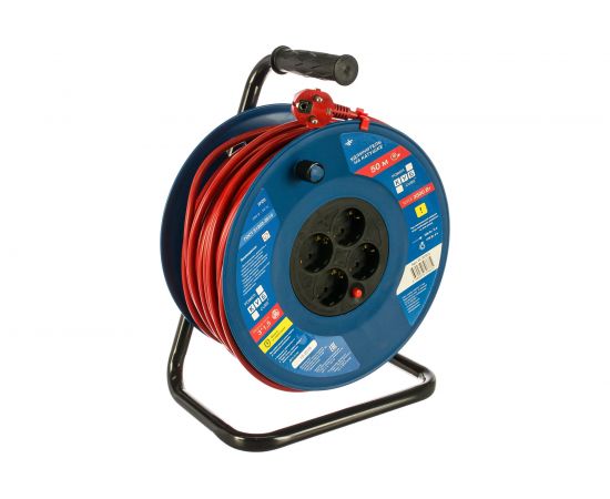 Удлинитель на пластиковой катушке Power Cube 4 розетки, с заземлением, IP20, 16А, 50м, ПВС 3*1,5мм2 PC20503 