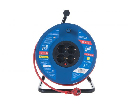 Удлинитель на пластиковой катушке Power Cube 4 розетки, с заземлением, IP20, 16А, 50м, ПВС 3*1,5мм2 PC20503 – изображение 2