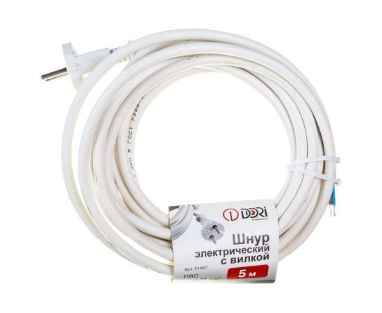 Шнур DORI ПВС 2х0,75 с вилкой 5,0 м белый 41467 