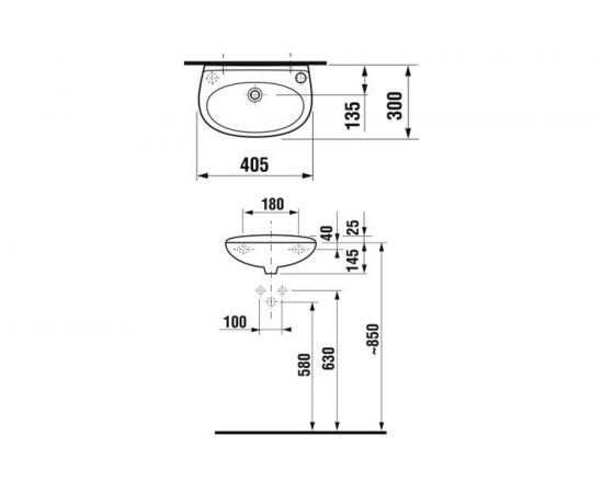 Мини-раковина Jika LYRA 410 мм, отверстие для смесителя слева, установочный комплект 00007615 – изображение 2
