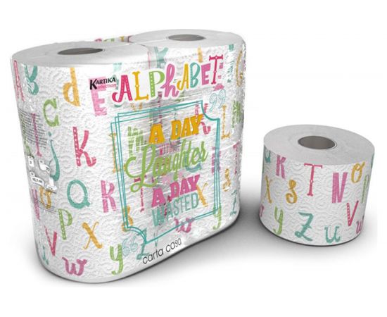 Туалетная бумага World Cart Алфавит с рисунком, Kartika Collection, 3 слоя, 4 рулона/200 листов KGAPH-TT-01 