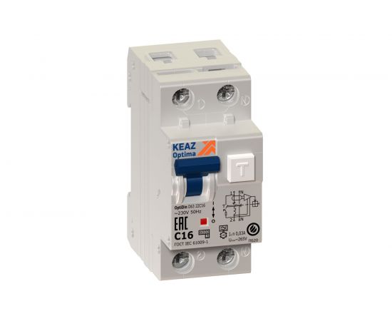 Автоматический выключатель дифференциального тока КЭАЗ с защитой от сверхтоков OptiDin D63-22C16-A-УХЛ4 103507 