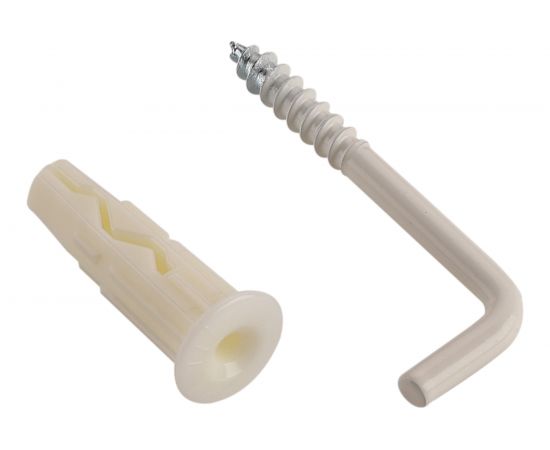 Дюбель ЕВРОПАРТНЕР MULTI 8 + крюк-шуруп, L-образный, d5 х L50 белый, 8 шт. RB2 0165 