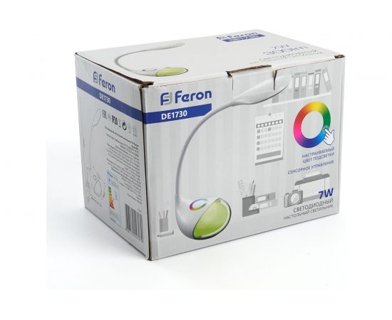 Настольный светодиодный диммируемый светильник FERON DE1730, белый, 7W, 300Lm, 6000-6500K 41553 – изображение 6