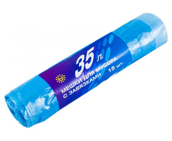 Мешки для мусора с завязками (15 шт; 35 л; 13 мкм; синие) РемоКолор 61-1-035 