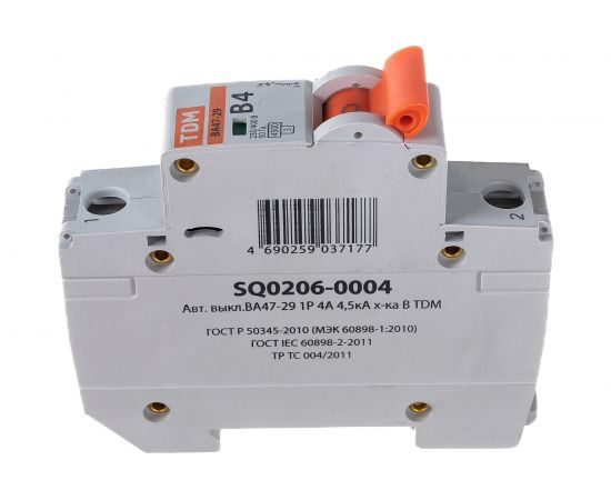 Автоматический выключатель ВА47-29 (1Р; 4 А; 4.5 кА; В) TDM SQ0206-0004 