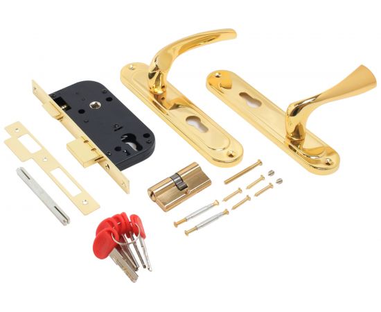 Врезной замок БУЛАТ ЗВ4-1.70.03.05 НОМОС (золото; 5 перфоключей; с ручками) 13975 – изображение 2