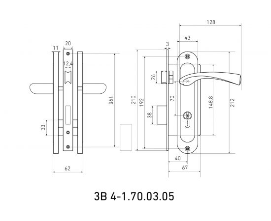 Врезной замок БУЛАТ ЗВ4-1.70.03.05 НОМОС (золото; 5 перфоключей; с ручками) 13975 – изображение 3