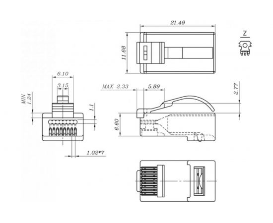 Разъем Hyperline PLEZ-8P8C-UA-C6-100 легкой оконцовки RJ-45 (8P8C) под витую пару, язычок Ar 445731 – изображение 3