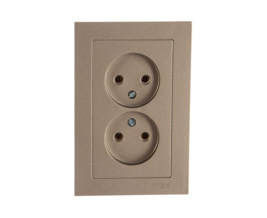 Розетка Schneider Electric 2-м ATLAS DESIGN без заземления, 16А, в сборе, шампань ATN000520 1240315 – изображение 3
