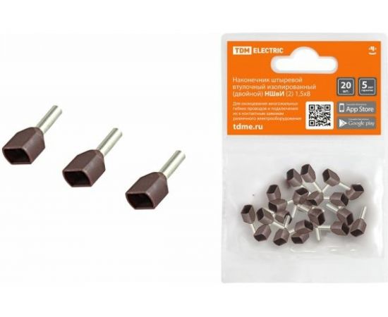 Штыревой втулочный наконечник TDM изолированный, двойной НШвИ 2 1,5x8 20шт SQ0568-0046 
