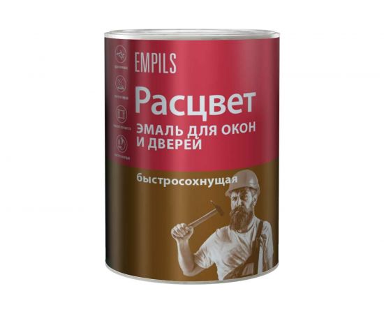 Алкидная эмаль Расцвет для окон и дверей, глянцевая, для наружных и внутренних работ, 0.9 кг 10556 