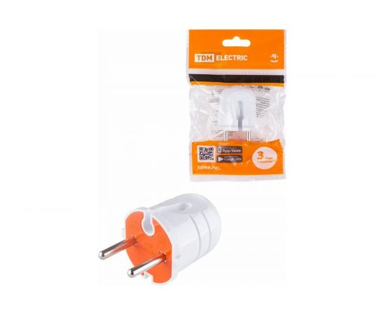 Вилка без заземления TDM белая с красной вставкой, 10А, 250В SQ1806-0209 