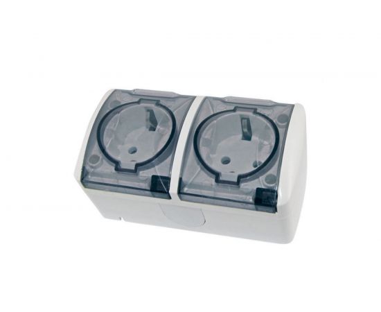 Двойная розетка TDM 2П+3 открытой установки IP54 16А с прозрачной крышкой белая "Селигер" SQ1818-0009 