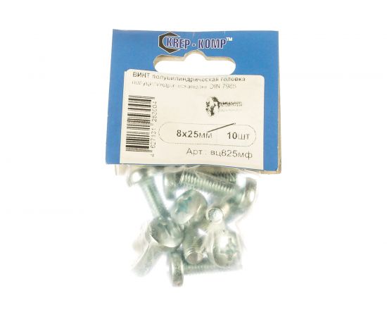 Винт КРЕП-КОМП полуцилиндрическая головка, цинк DIN7985 8х25 10шт вц825мф – изображение 2