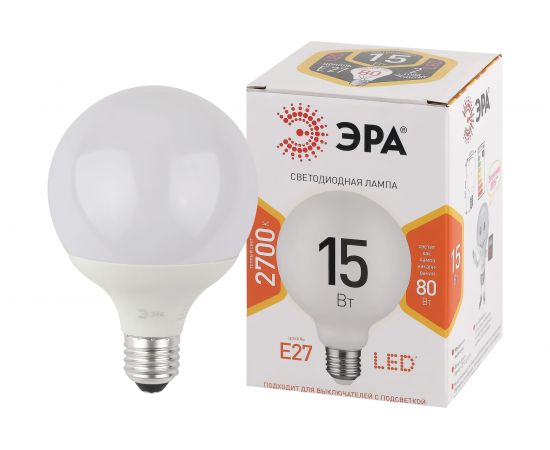 Светодиодная лампа ЭРА LED G90-15W-2700K-E27 диод, шар декор, 15Вт, теплый свет Б0049077 – изображение 2