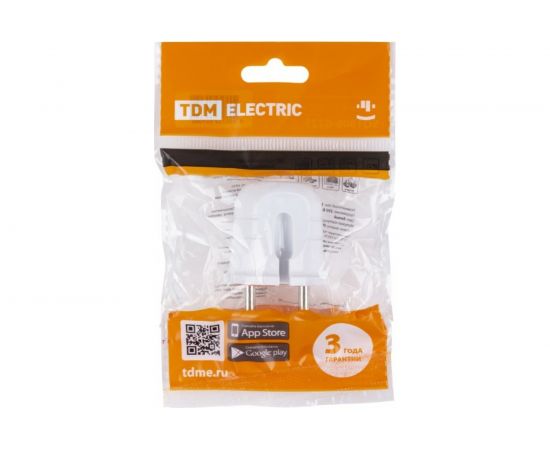 Вилка без заземления TDM белая с красной вставкой, 10А, 250В SQ1806-0209 – изображение 2