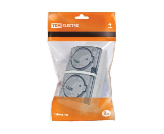 Двойная розетка TDM 2П+3 открытой установки IP54 16А с прозрачной крышкой белая "Селигер" SQ1818-0009 – изображение 2