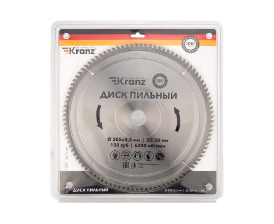 Диск пильный по дереву 305x32/30 мм, 100 зубьев KRANZ KR-92-0136 – изображение 3