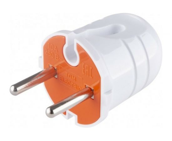 Вилка без заземления TDM белая с красной вставкой, 10А, 250В SQ1806-0209 – изображение 3