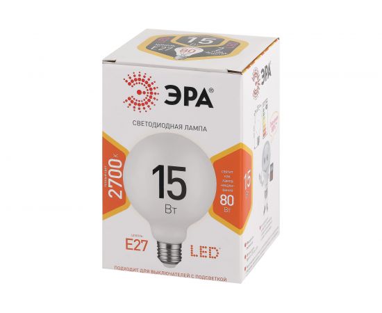 Светодиодная лампа ЭРА LED G90-15W-2700K-E27 диод, шар декор, 15Вт, теплый свет Б0049077 – изображение 3