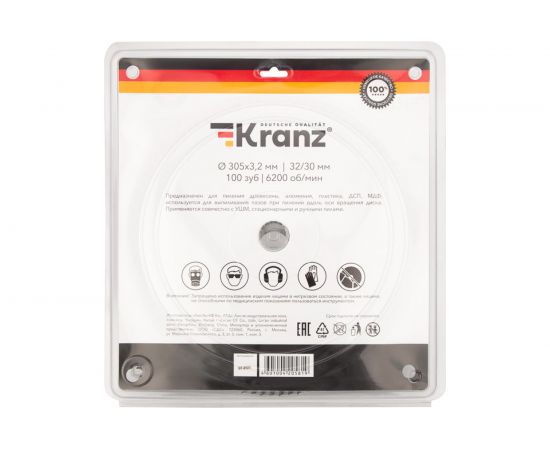 Диск пильный по дереву 305x32/30 мм, 100 зубьев KRANZ KR-92-0136 – изображение 4