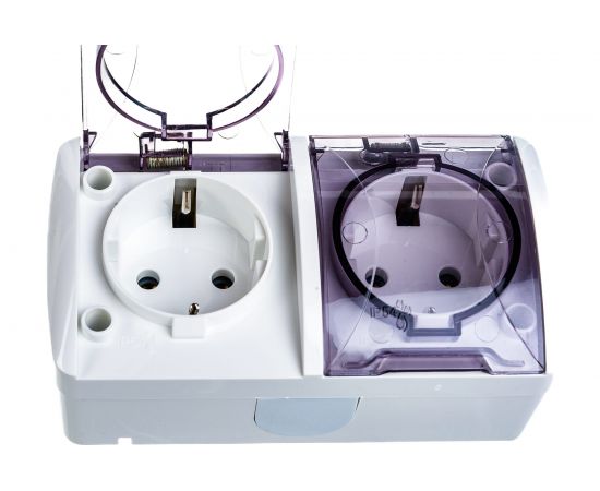 Двойная розетка TDM 2П+3 открытой установки IP54 16А с прозрачной крышкой белая "Селигер" SQ1818-0009 – изображение 5