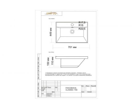 Раковина ANDREA Classic 700 4680028070092 – изображение 5