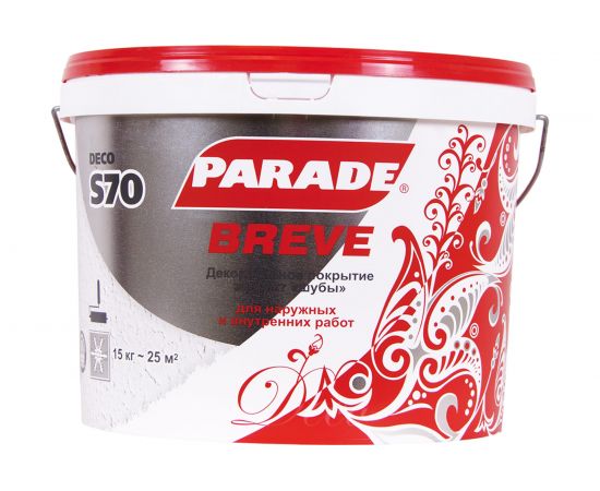 Декоративное покрытие PARADE DECO Breve S70 с эффектом мелкой шубы, белый, 15 кг 90001905113 