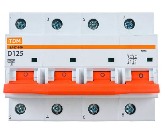 Автоматический выключатель TDM ВА47-100, 4Р, 125А, 10кА, характеристика D SQ0207-0096 
