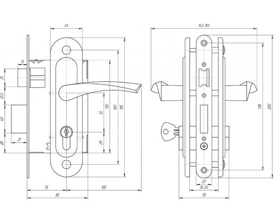 Врезной замок ПТИМАШ ЗВ4-3.08 ЗВ4-1.55 бронза А1434 – изображение 2