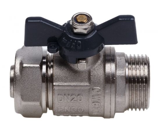 Шаровой кран для МП труб AQUALINK нар 3/4x20 B бабочка 1310 – изображение 2