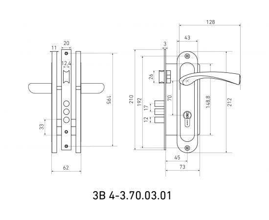 Врезной замок БУЛАТ ЗВ4-3.70.03.01 НОМОС (бронза; 5 перфоключей; с ручками) 13969 – изображение 3