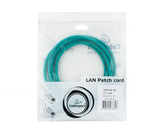 Многожильный патч-корд Cablexpert UTP кат.5e, 2м, литой, зелёный PP12-2M/G – изображение 3