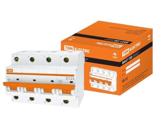 Автоматический выключатель TDM ВА47-100, 4Р, 125А, 10кА, характеристика D SQ0207-0096 – изображение 5